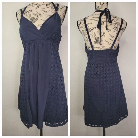 ATHLETA Dress Small Marbella Eyelet Build In Bra Quick Dry Beach Travel Navy - Picture 1 of 11